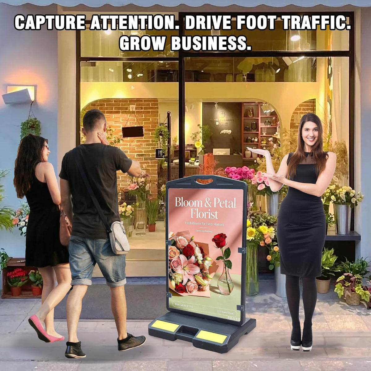 Sidewalk Signs for Advertising, 24"x36" Double Sided Heavy Duty Detachable Outdoor Sign Boards with Fillable Base for