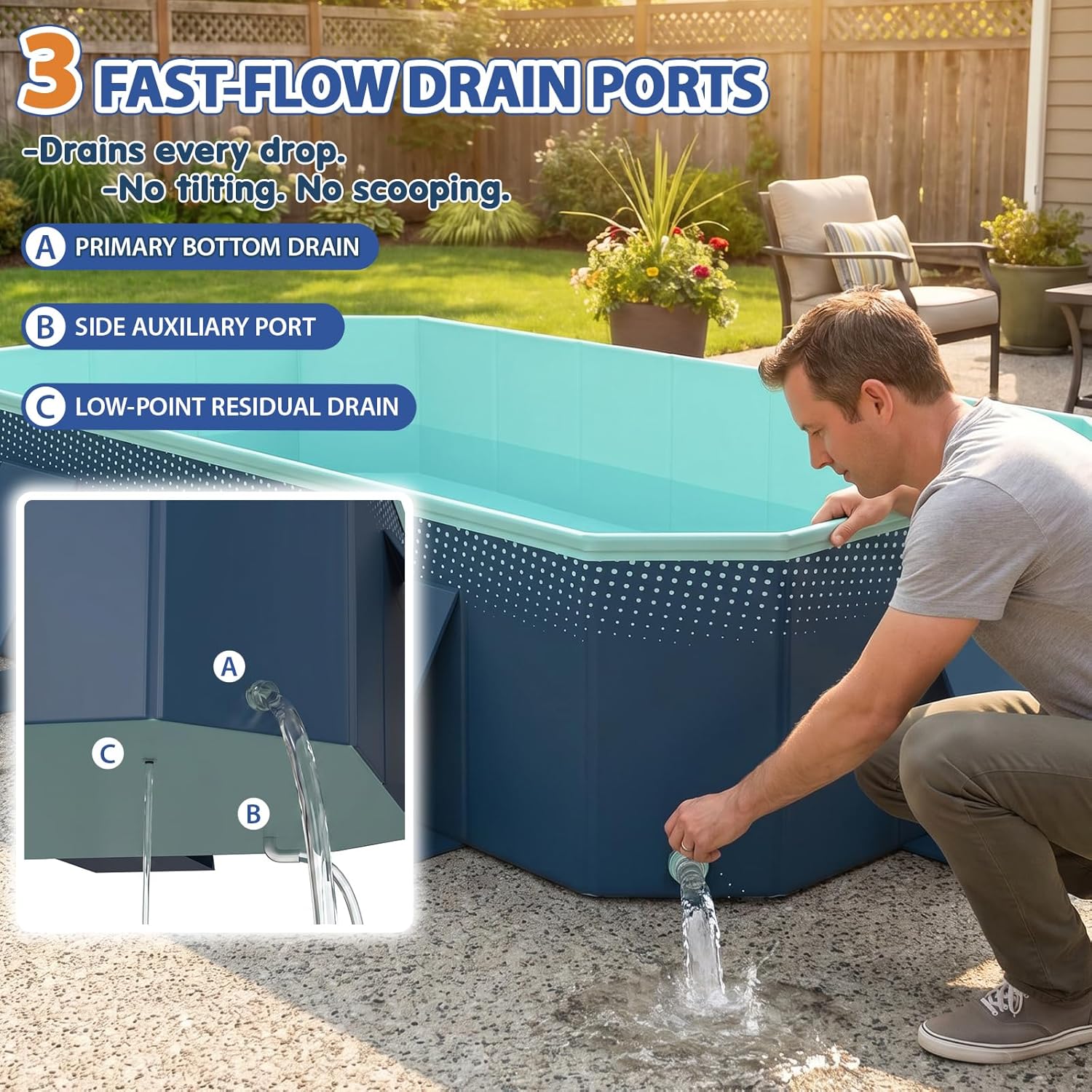 113" Foldable Pool for Adults & Kids, Large Capacity Non Inflatable Pool, Portable Hard-Side Foldable Swimming Pool