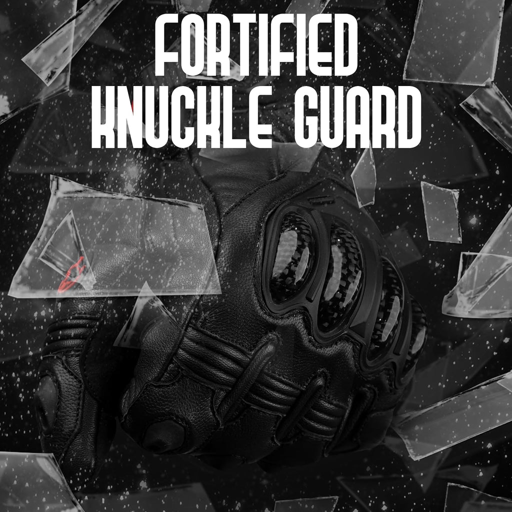 Leather Motorcycle Gloves for Men - Carbon Fiber Knuckle Protection, Motorbike Powersports, Dirt Bike, Touchscreen