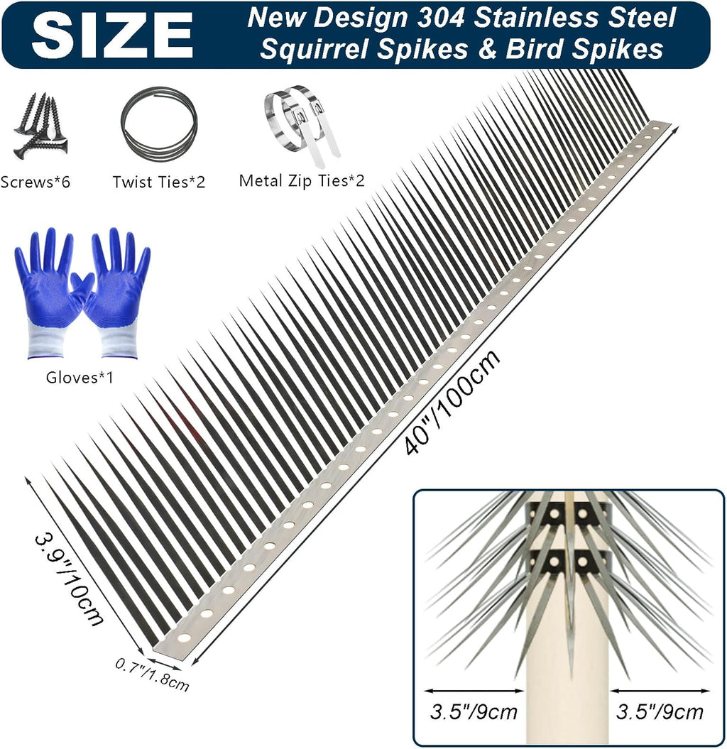 Bird Spikes, Squirrel Spikes and Squirrel Baffles Keep Raccoons, Cats and Snakes Away from Gardens, Fences and