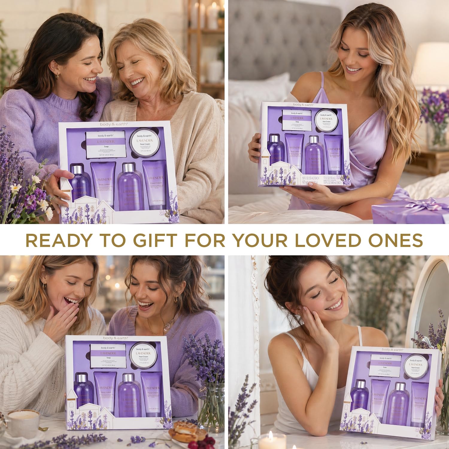 Bath and Body Gift Set - 6 Pcs Lavender Bath Kit for Women Spa Set, Birthday, Mother's Day Gift Set for Women