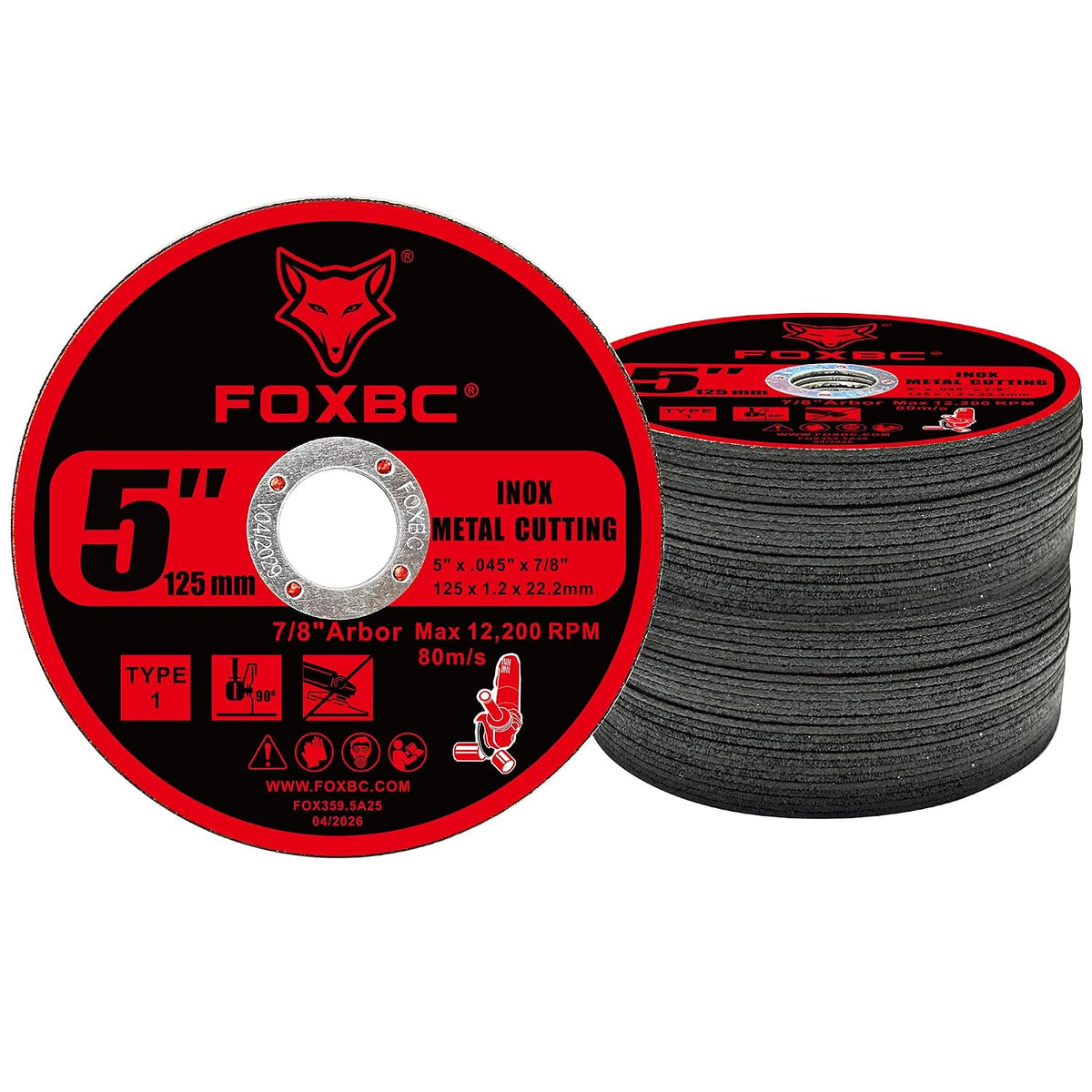 FOXBC 5 Inch Metal Cut-Off Wheel Disc, 5" x .045" x 7/8" - 25 Pack