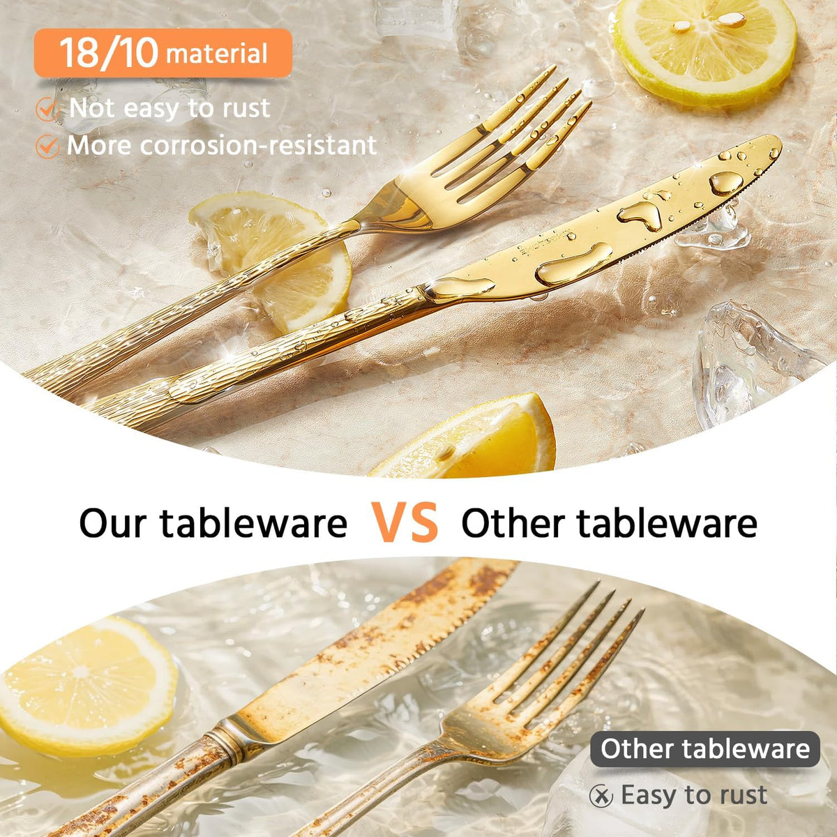 45 Piece Gold Silverware Set with Serving Utensils, 18/10 Stainless Steel
