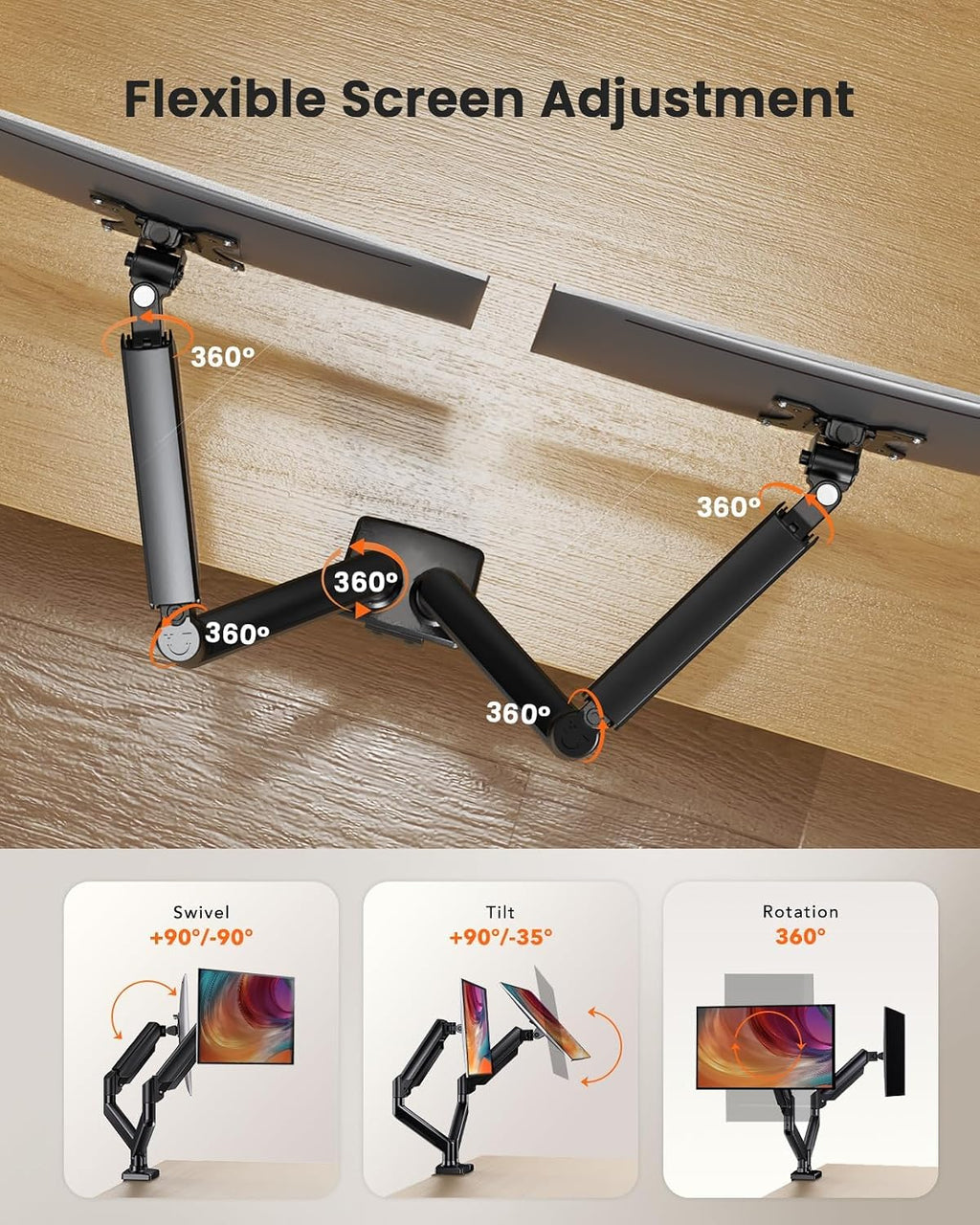 Dual Monitor Stand up to 33 inches Screen, Load-Bearing Max 22 lbs Each Arm, Adjustable Dual Monitor Mount, Sturdy