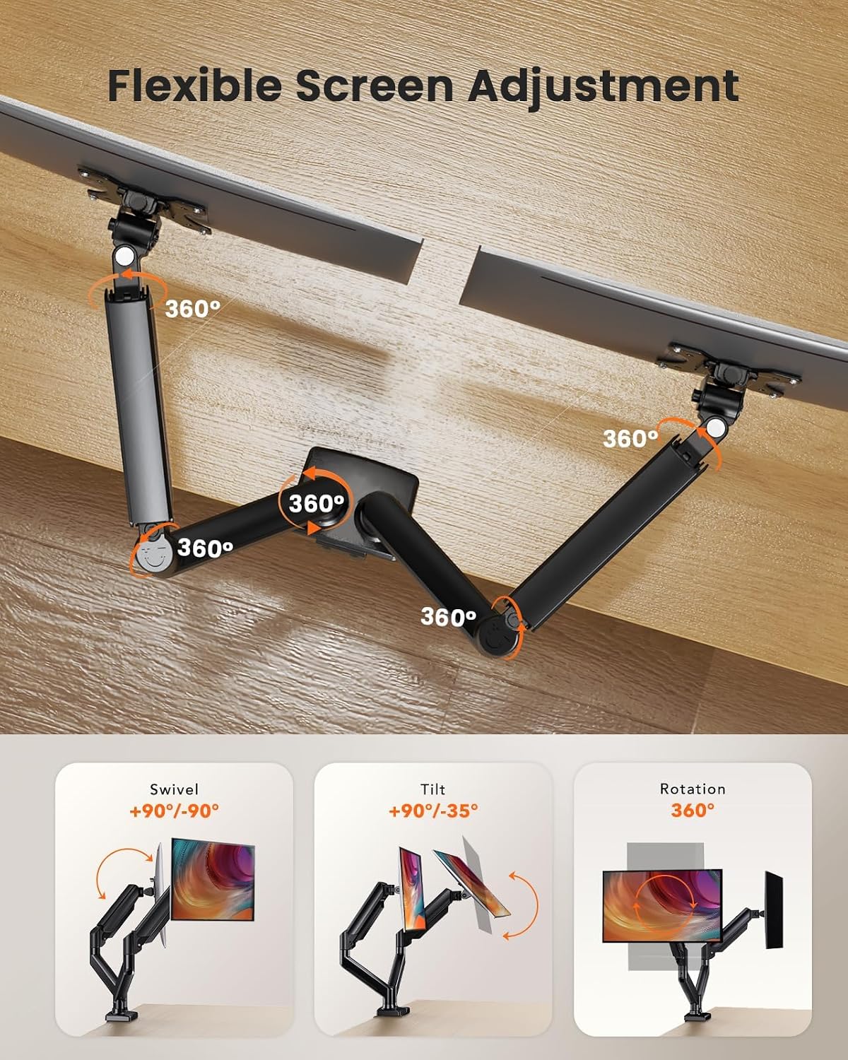 Dual Monitor Stand up to 33 inches Screen, Load-Bearing Max 22 lbs Each Arm, Adjustable Dual Monitor Mount, Sturdy