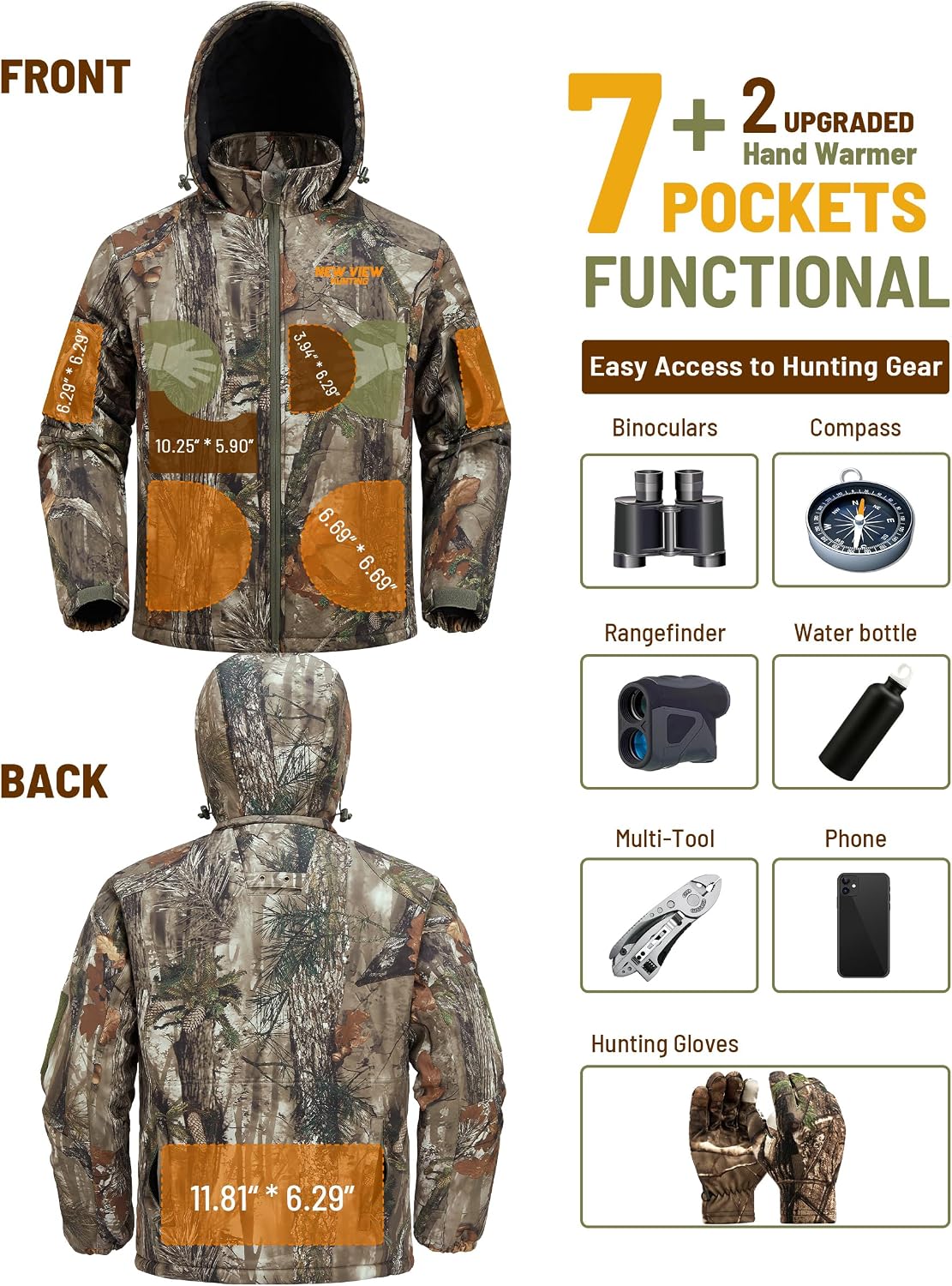 Insulated Hunting Jacket for Men Cold Weather, Warm Camo Hunting Jackets with Hood, Water Resistant Hunting Clothes