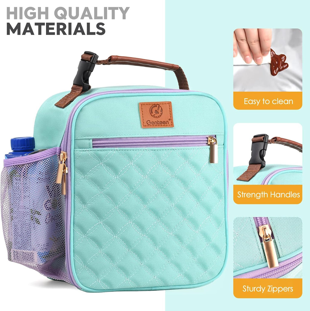 Kids Lunch Box Insulated Soft Mini Cooler with Bottle Holder, Lightweight Reusable Easy-Clean Lunch bag for Girls