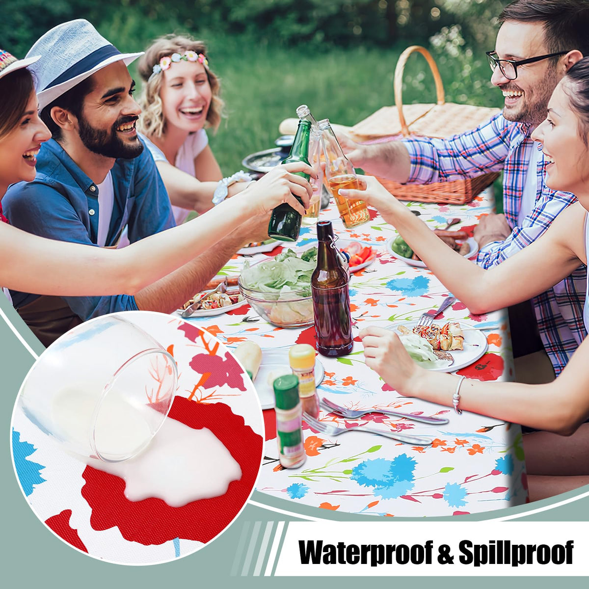 Rectangle Waterproof Vinyl Table Cloth, Wipeable Tablecloth with Flannel Backing, Plastic Table Cover for Dinner