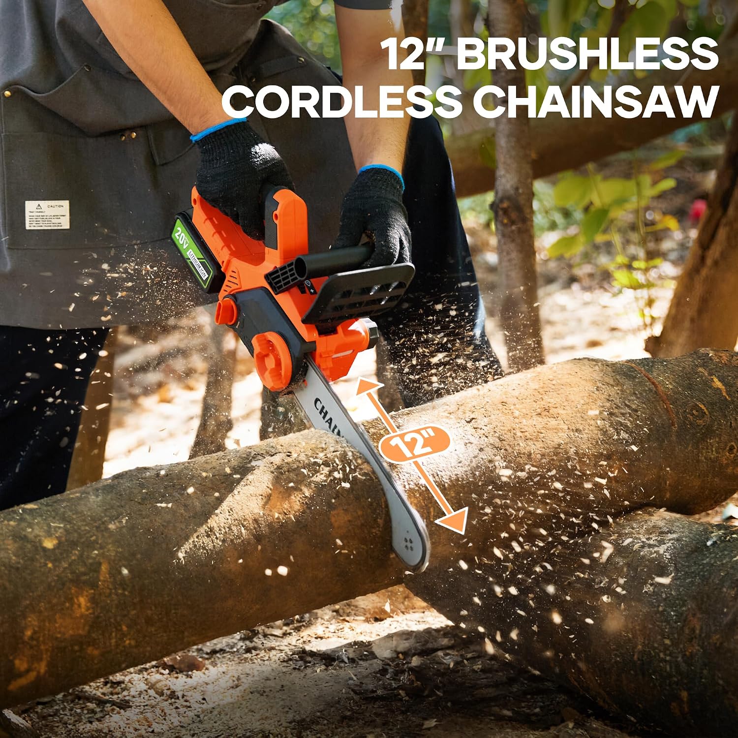 12 inch Electric Cordless Chainsaw, 4.0Ah Battery Operated Chainsaw Brushless Motor 4500 RPM, Auto-Oil, Safety