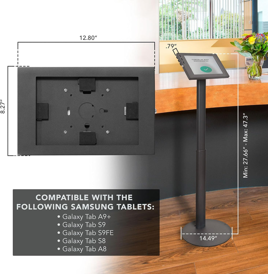 Anti-Theft Tablet Floor Stand Kiosk for Samsung Galaxy Tab A & S | Lockable Enclosure, Height Adjustable