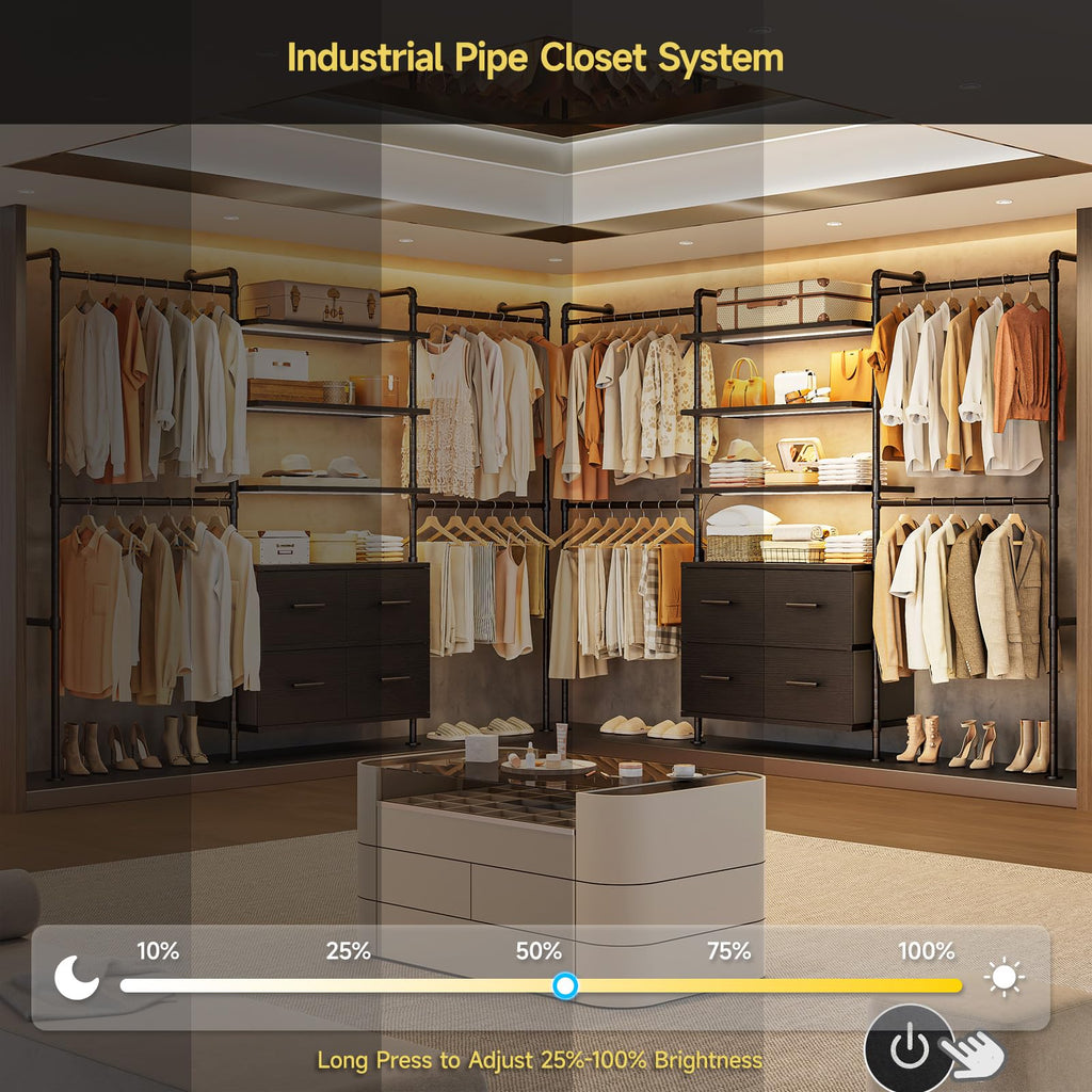 T4 Closet System with Stepless Dimmable LED Light & Drawers, Black