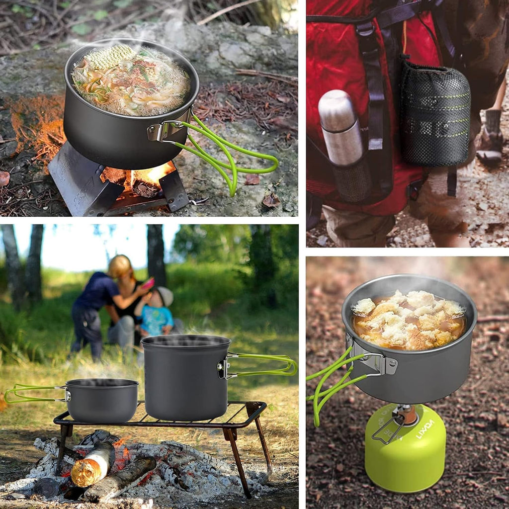Camping Cookware Mess Kit Backpacking Pot Gear Camping Cooking Pots and Pans Set Camp Kitchen Equipment Accessories