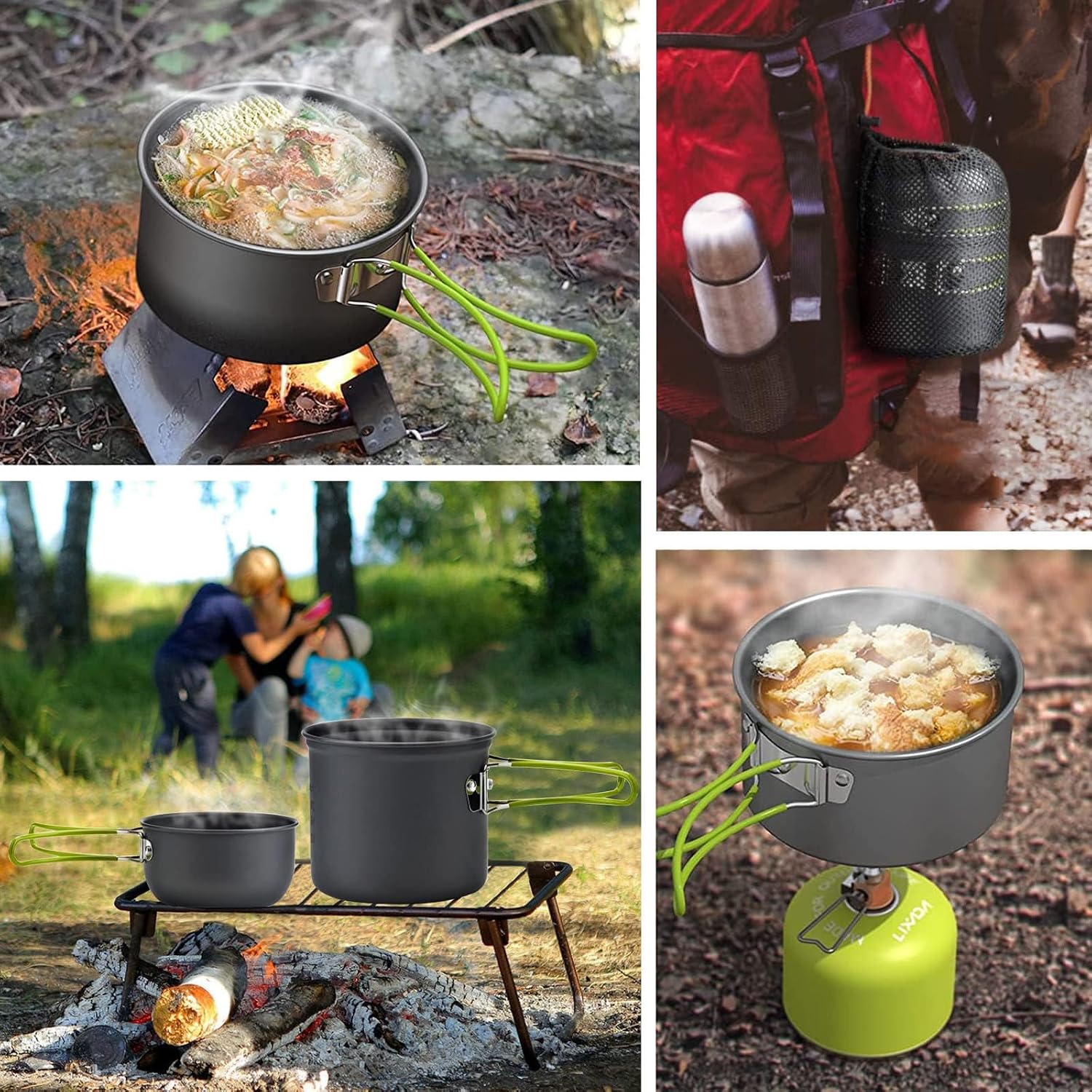 Camping Cookware Mess Kit Backpacking Pot Gear Camping Cooking Pots and Pans Set Camp Kitchen Equipment Accessories