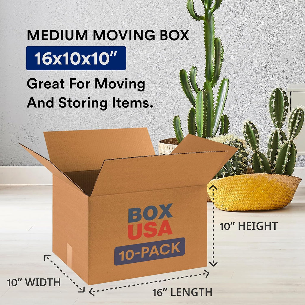 Moving Boxes Small 16"L x 10"W x 10"H 10-Pack - Corrugated Cardboard Box for Shipping, Mailing, Packing, Packaging