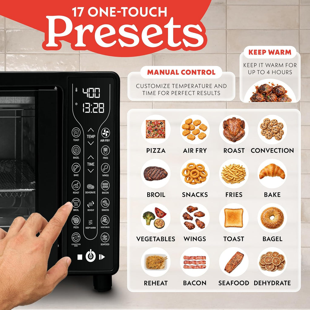 French Door Air Fryer Toaster Oven – 6-Slice Capacity, FryForce 360°, Digital Display with 17 Cooking Presets, Black