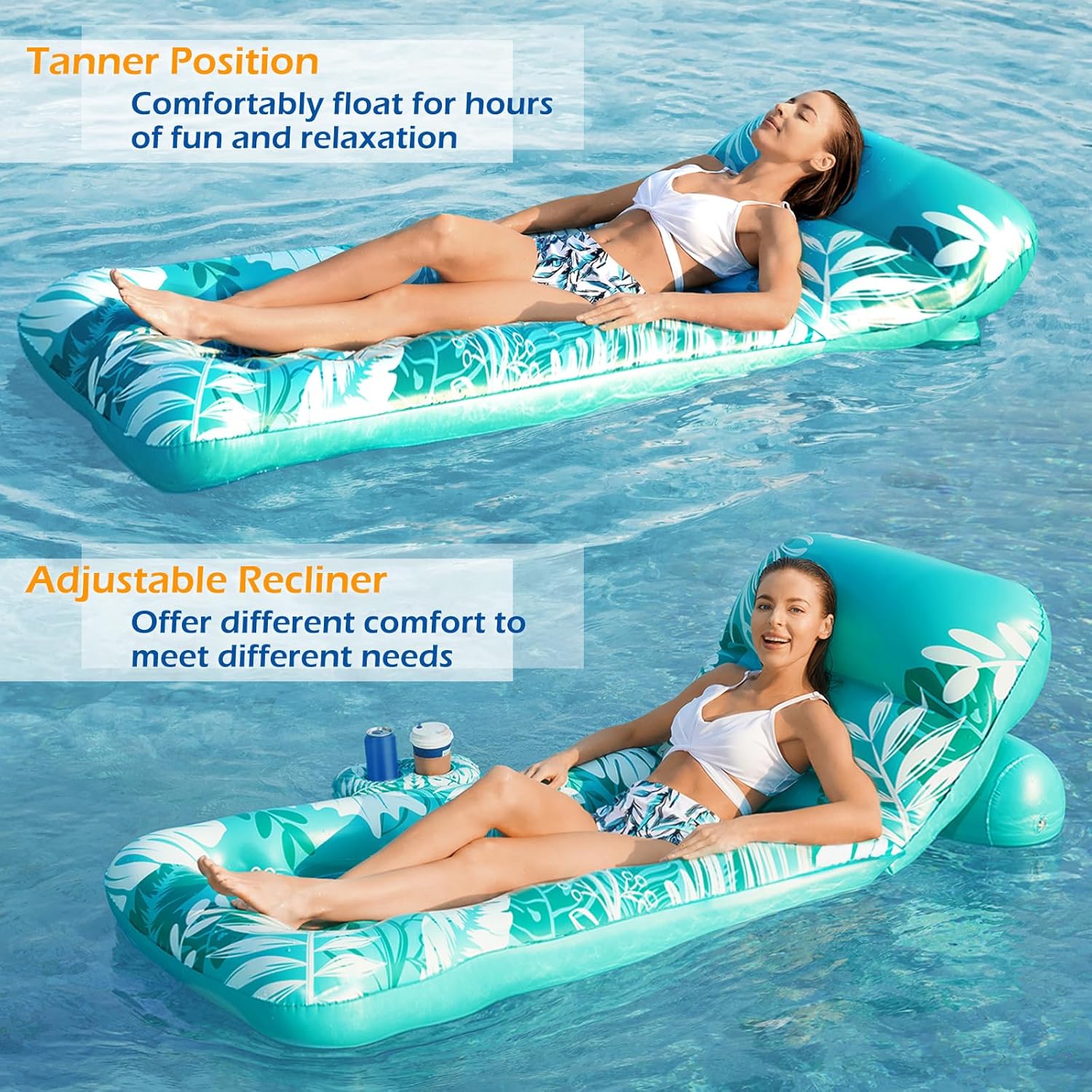 Inflatable Pool Float Adult - Pool Floaties Lounger Floats Floating Chair Raft with Adjustable Backrest Cup Holders