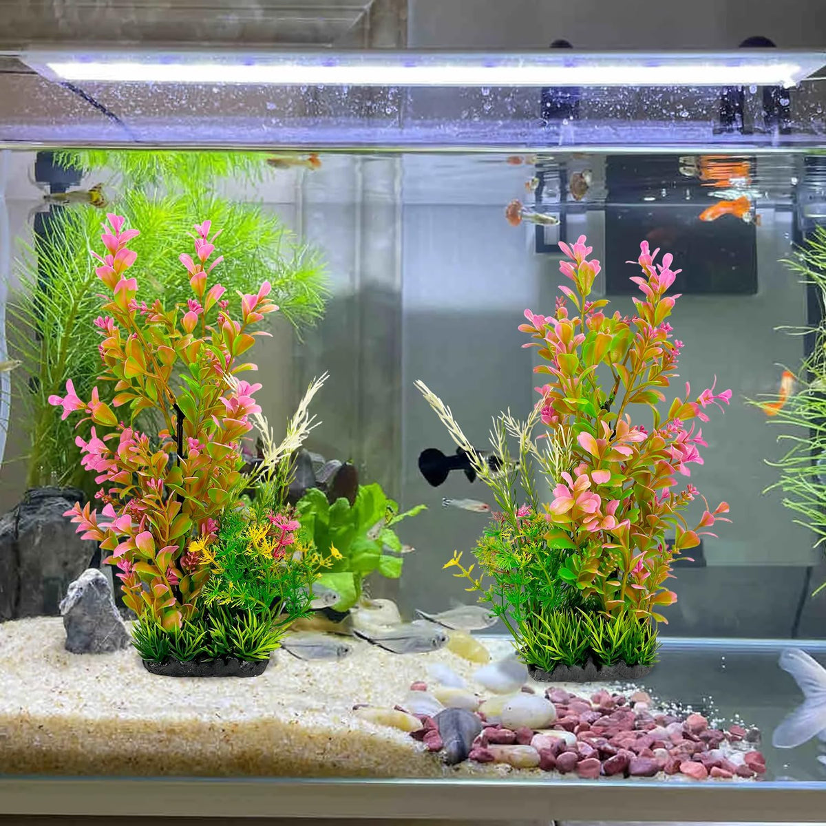 Aquarium Plants 2-Pack Plastic Fish Tank Decor Pink Gradient