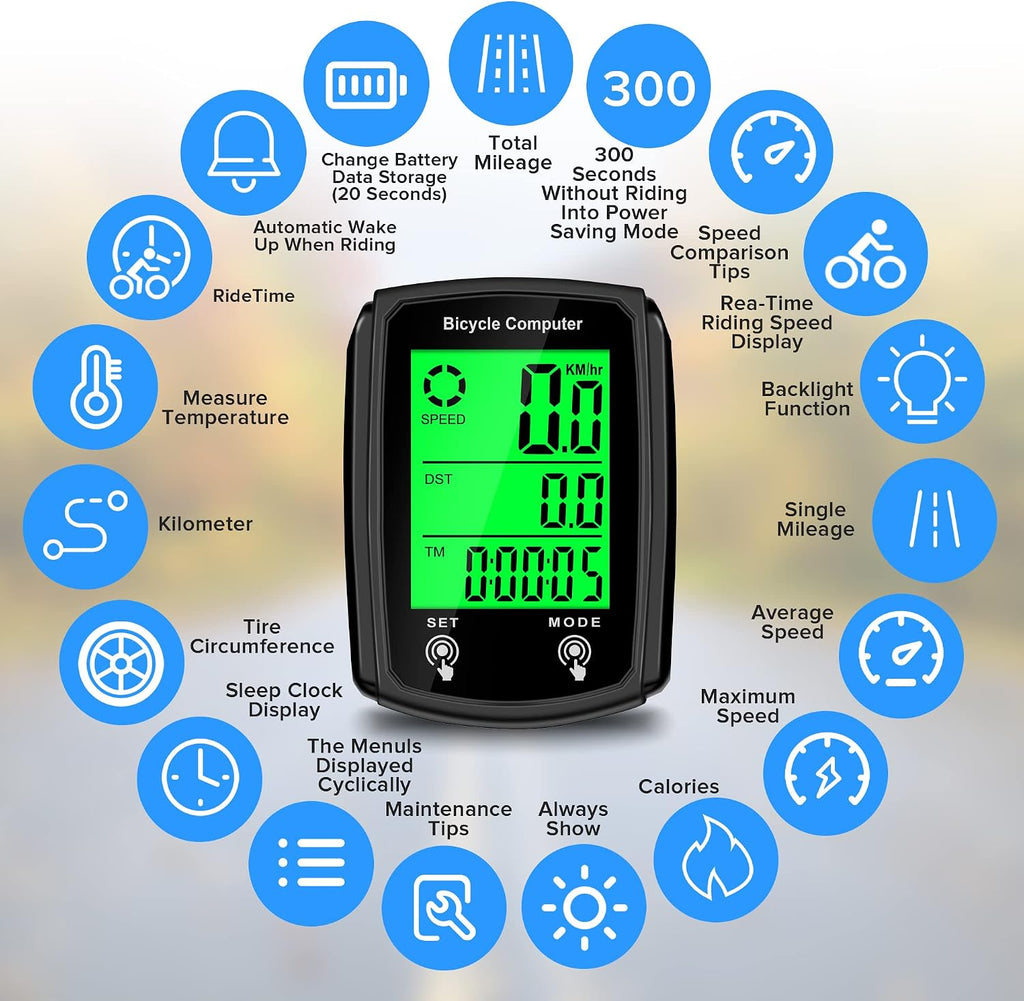 Bike Computer and Bicycle Odometer Wired MPH KM/H Bike Speedometer with Automatic Wake-Up Cycling Speed Tracker LCD
