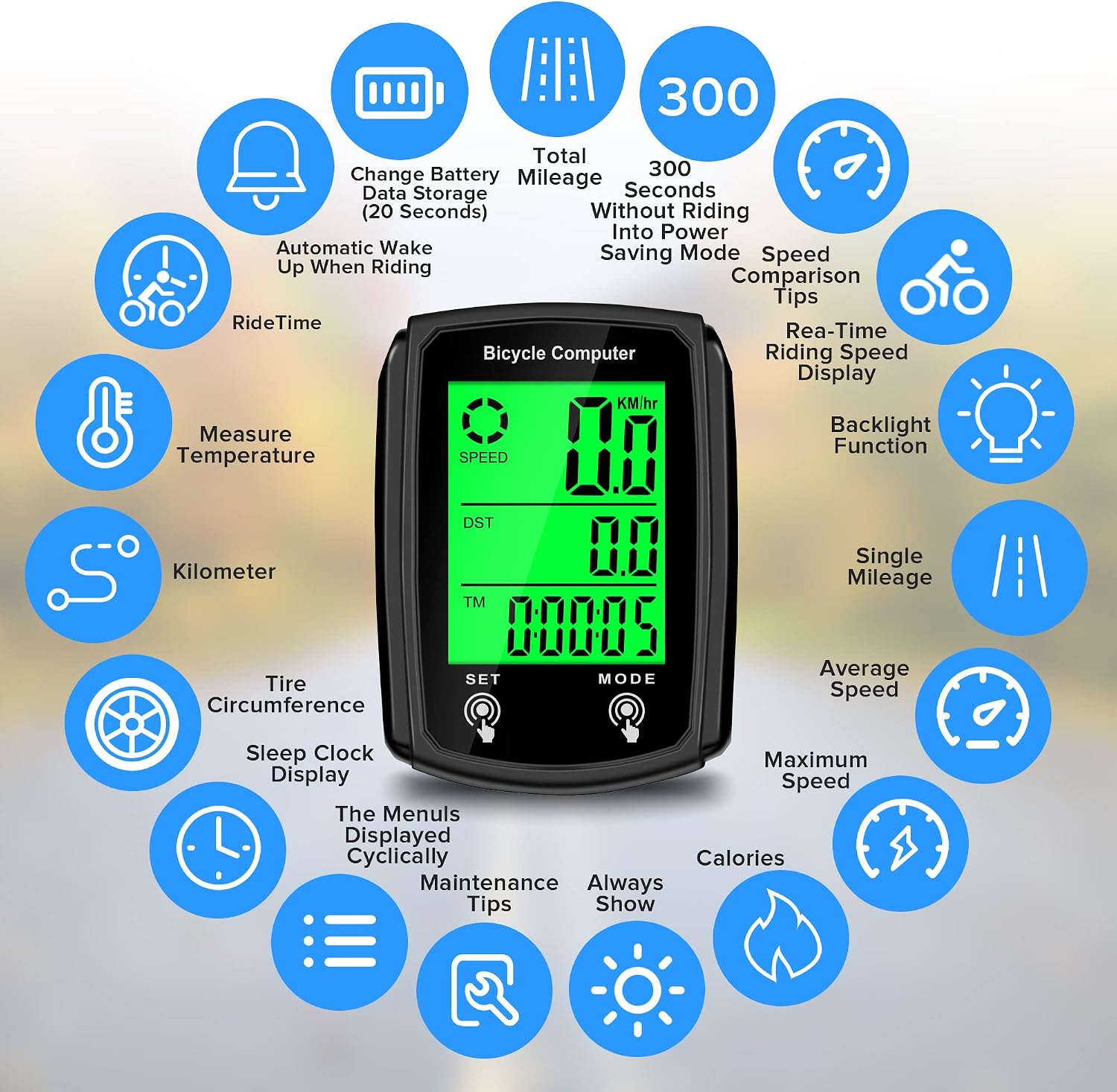 Bike Computer and Bicycle Odometer Wired MPH KM/H Bike Speedometer with Automatic Wake-Up Cycling Speed Tracker LCD
