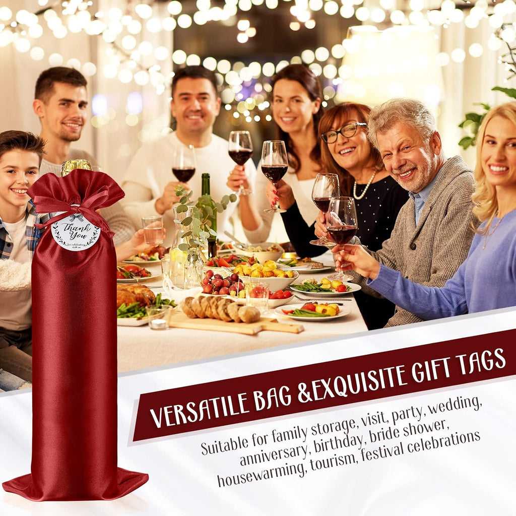 12 Pcs Red Satin Wine Gift Bags, Gift Giving