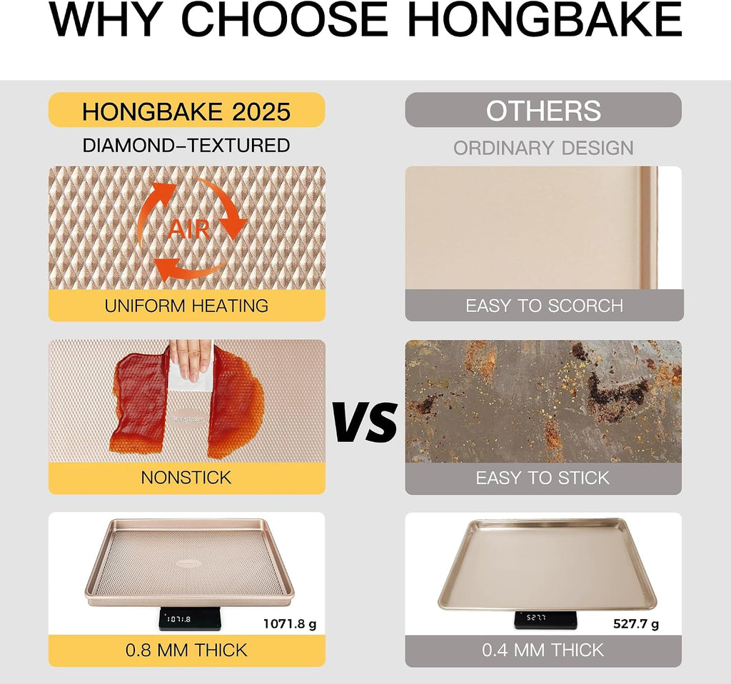 Baking Sheet Pan Set of 3, Cookie Sheets for Oven, Nonstick Half/Quarter/Jelly Roll Pans with Diamond Texture