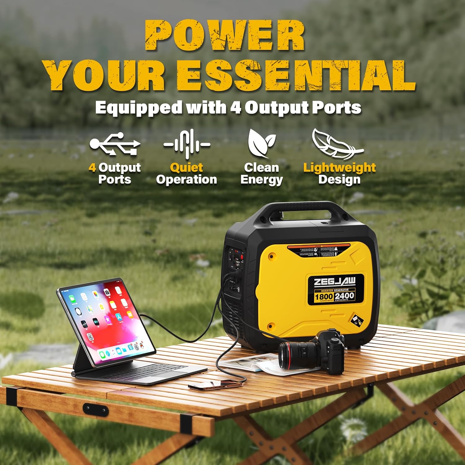 2400-Watt Portable Inverter Generator, EPA Compliant, CO-Sensor, Eco-Mode Feature, Lightweight & Quiet Gas Powered