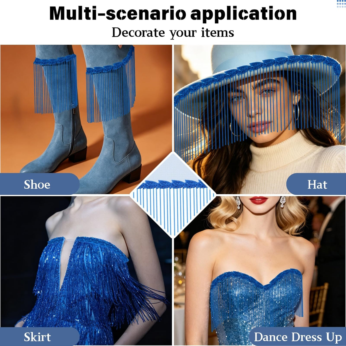 9.5 Yards Blue Fringe Trim Lace Sequin Fringe Ribbon