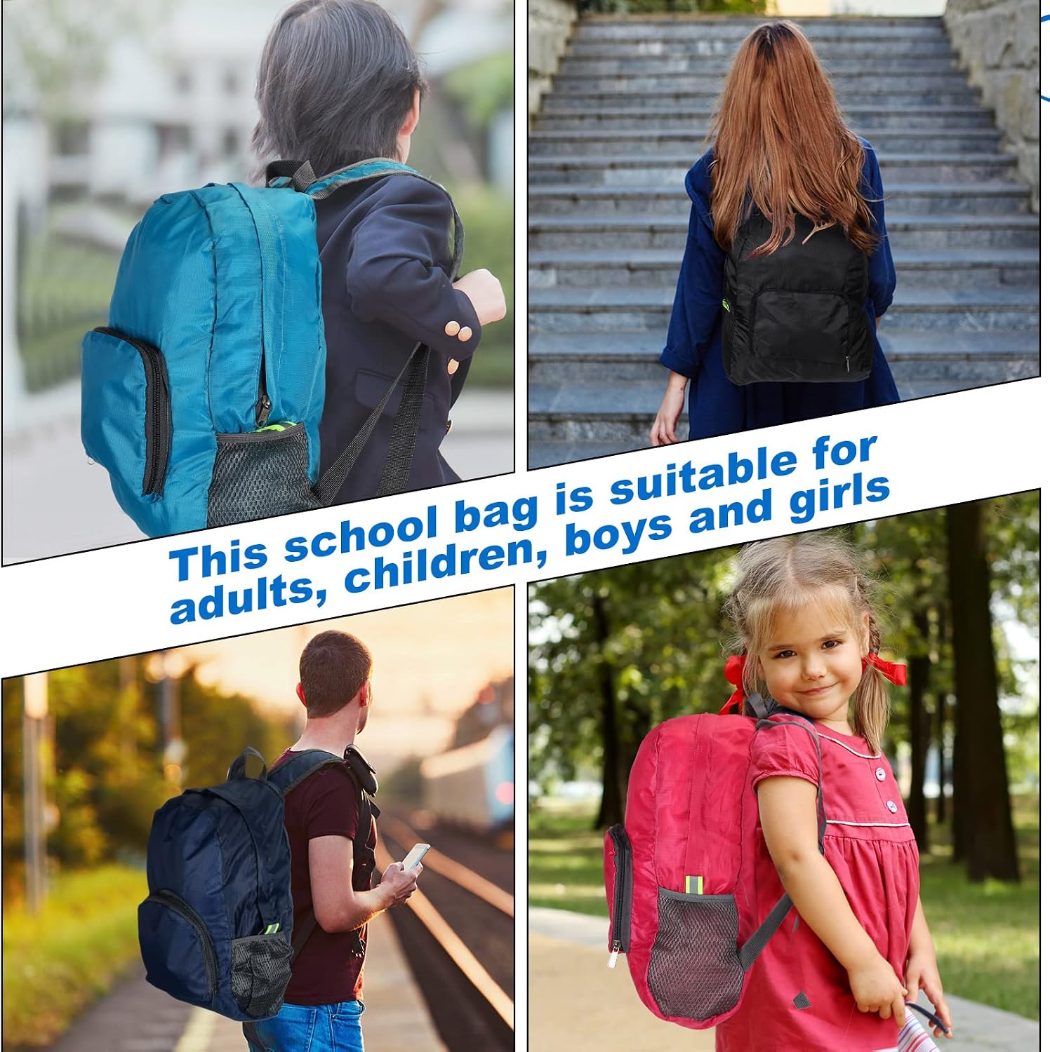 20 Pack Foldable Backpacks Lightweight Backpack Bulk Adults Bag Classic Mix Colors Bag Outdoor Travel Donation
