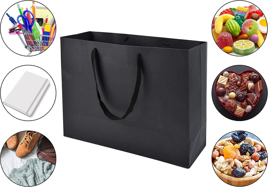 XL Large Black Gift Bags with Handles, 30 Pack, 16x6x12 IN