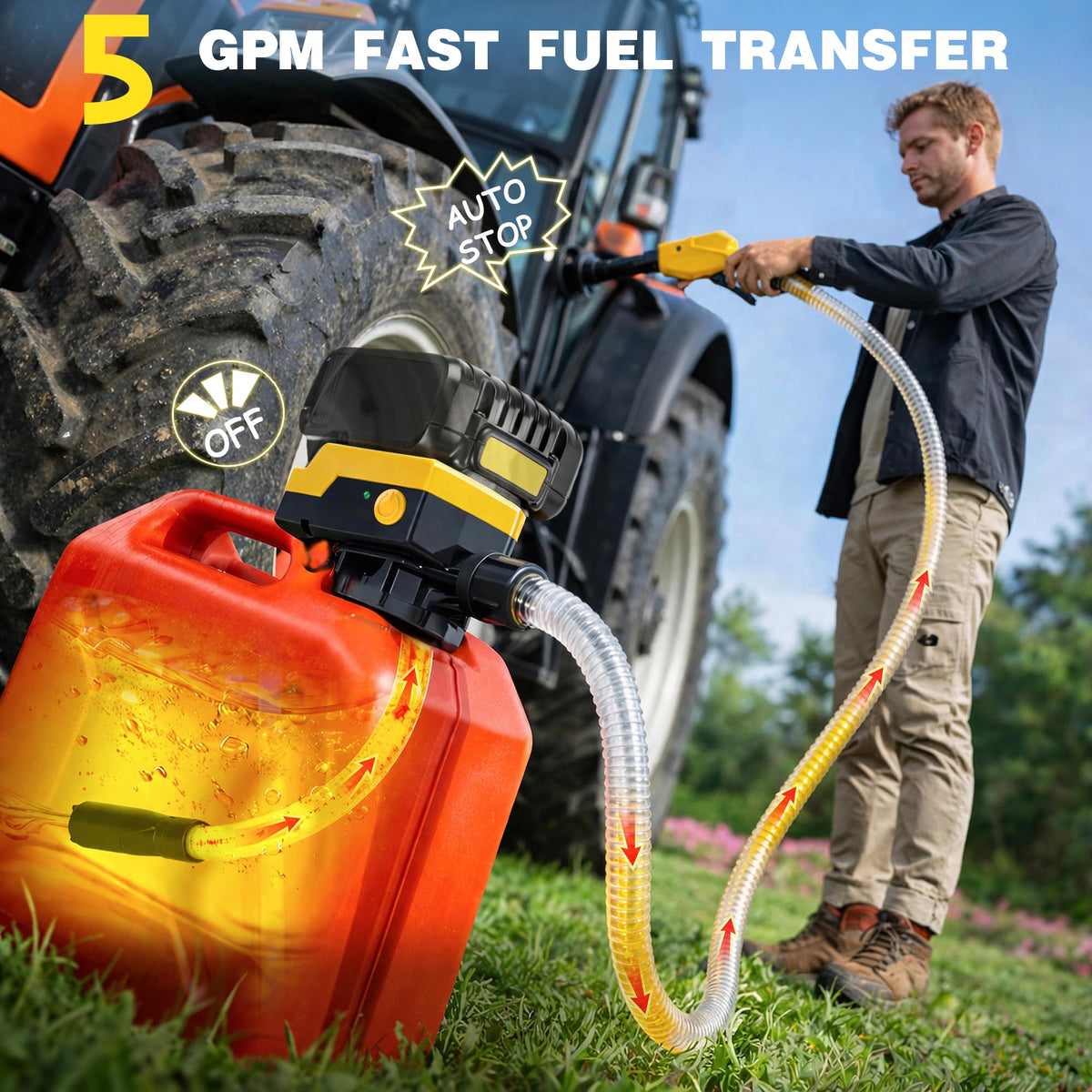 Keimi Cordless Electric Fuel Transfer Pump, Auto-Stop & Hand Trigger Nozzle