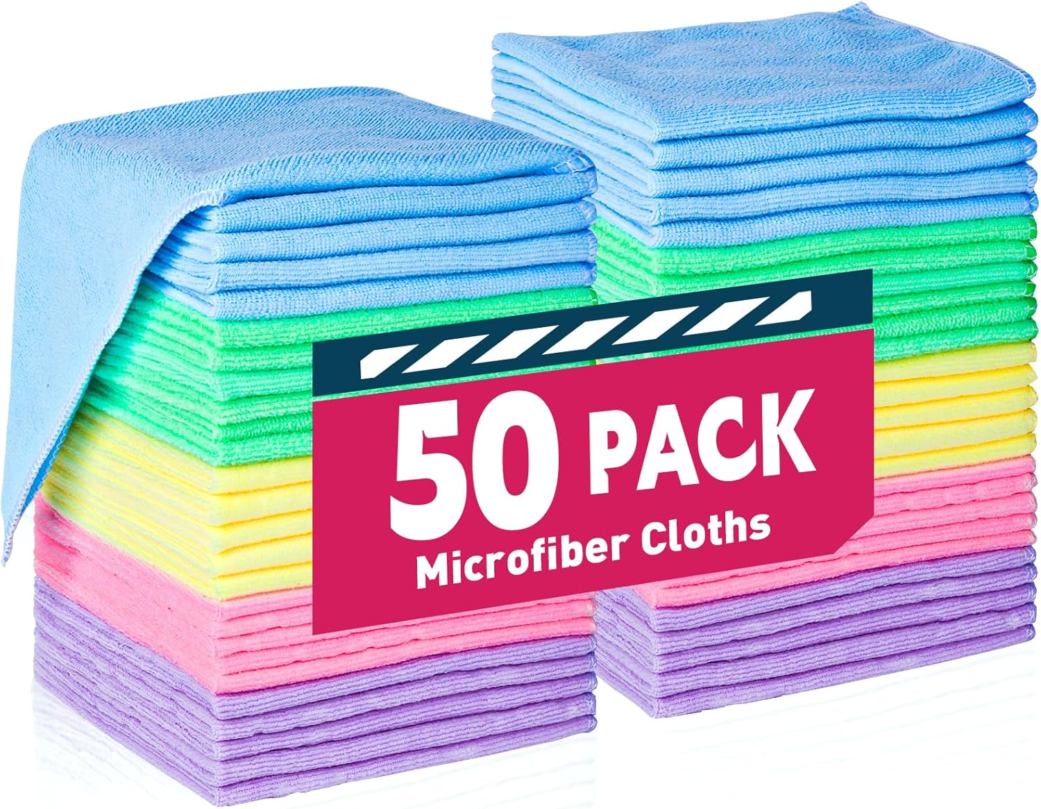 Microfiber Cleaning Cloths-50 Pack, Microfiber Towels Bulk, Towels for Cars & Home, Cleaning Rags 5 Colors Assorted