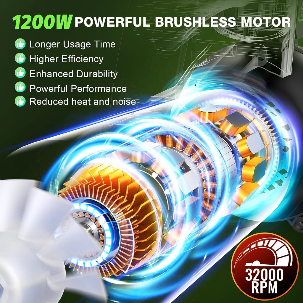Leaf Blower Cordless - Brushless Motor Electric Blower with 2 Battery