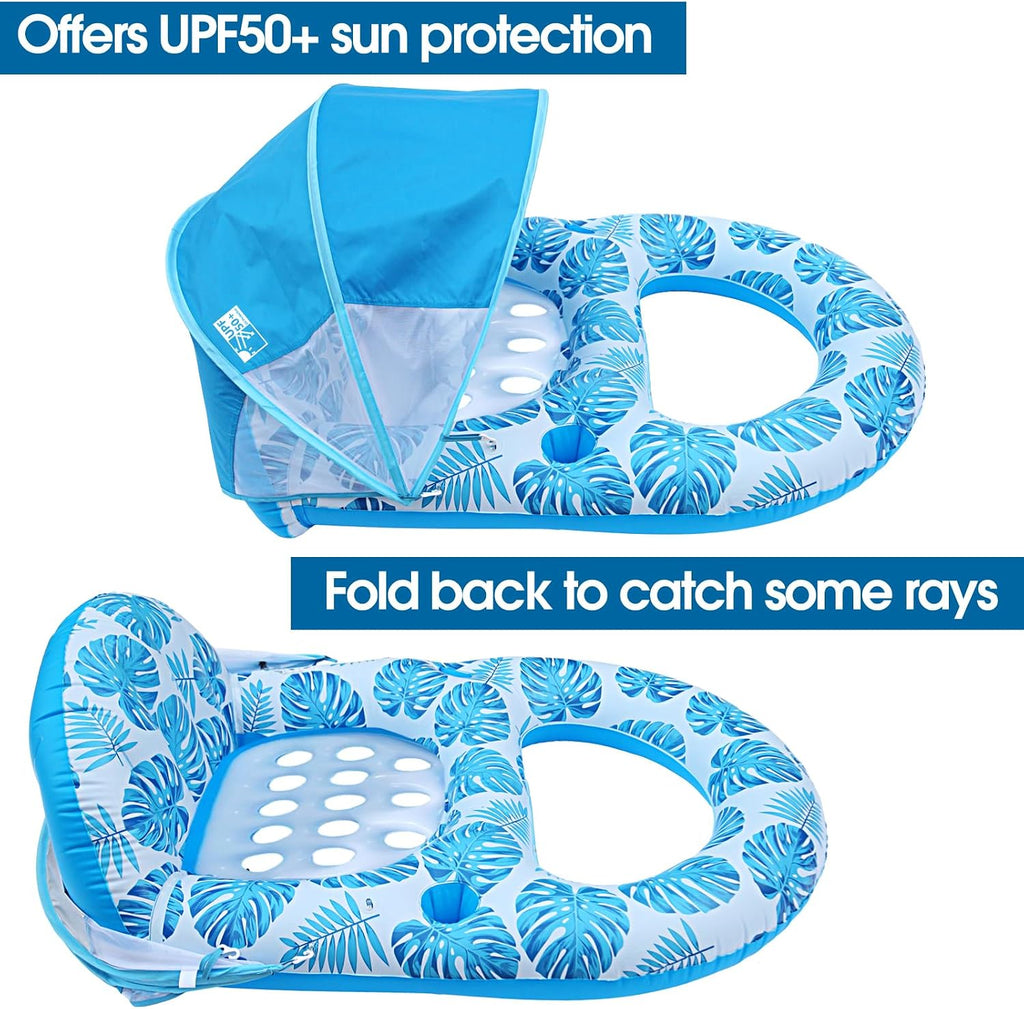 Pool Lounge Float with Canopy UPF50+,Extra Large Pool Floats for Adults Heavy Duty,Inflatable Lounger Float with Cup