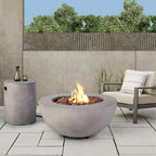 2-Piece Outdoor Propane Fire Pit Table Set w/Tank Cover Table, 31.5-inch 50,000 BTU Bowl Concrete Firepit SUS201