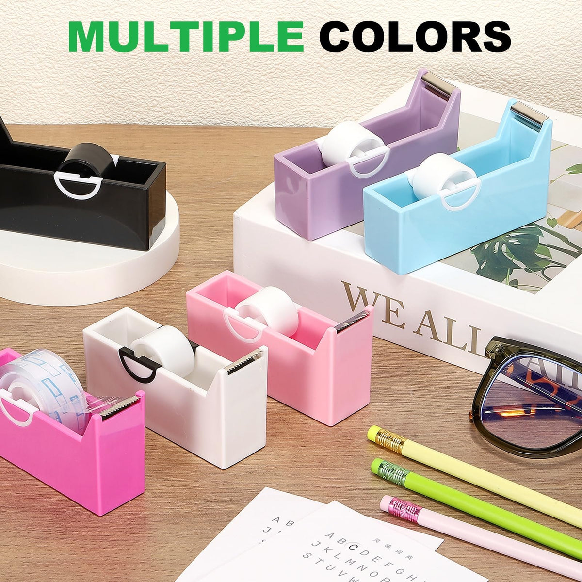 4 Pack Tape Dispenser Desk, Small Desktop Tape Dispenser, Rose