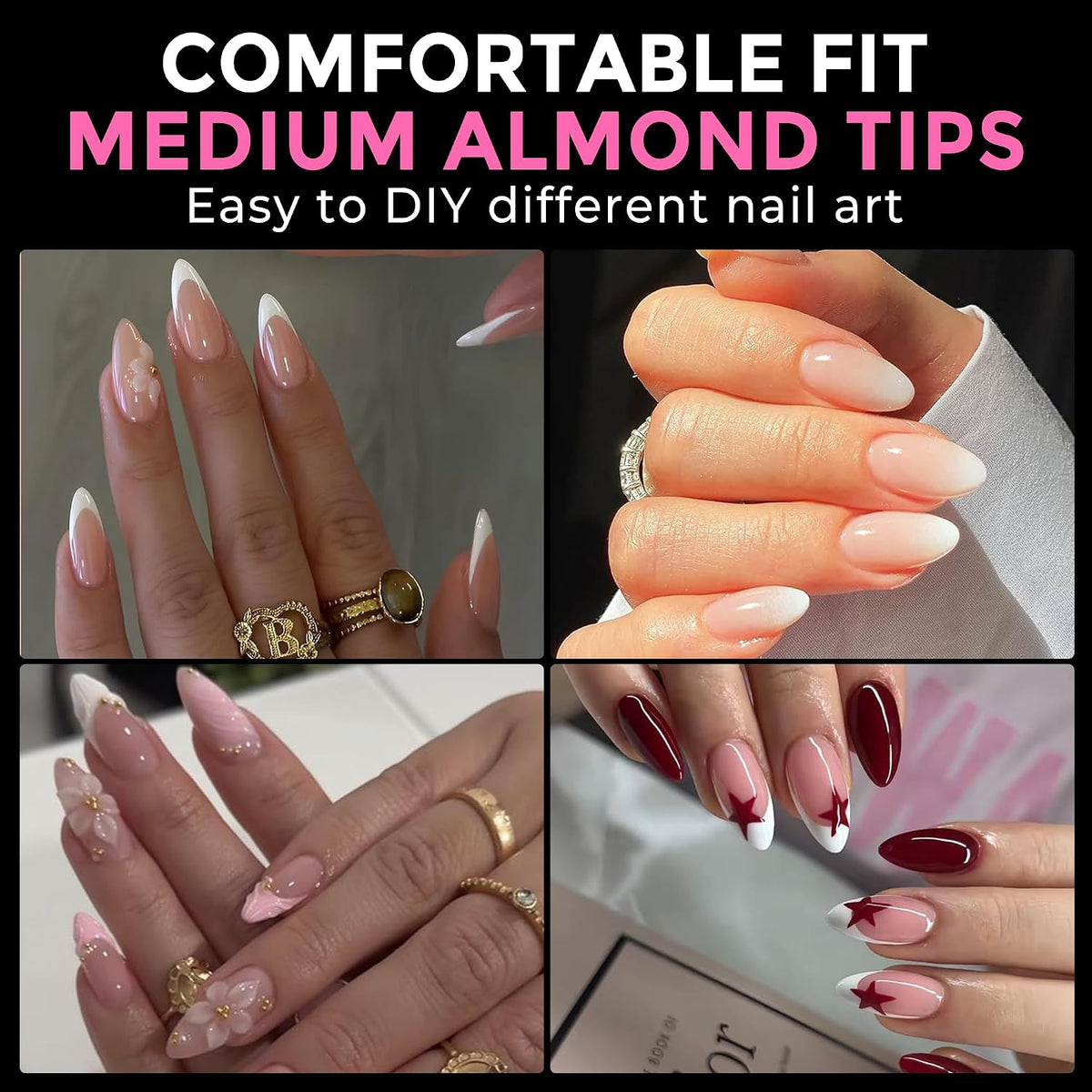 Almond Nail Tips Medium 216pcs X-Soft Gel Press On Nails
