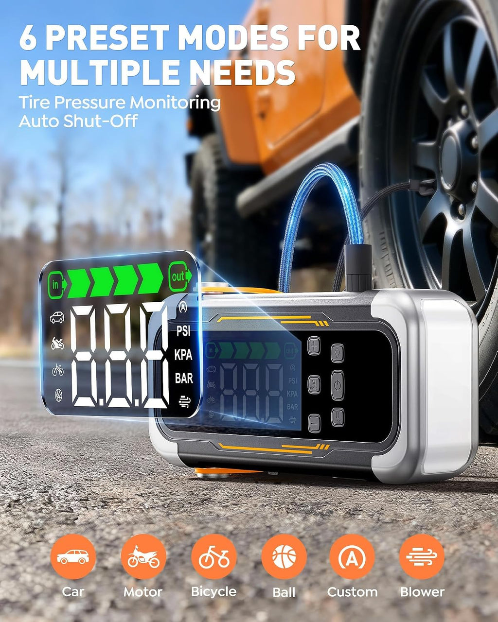 Jump Starter with Air Compressor, 6000A Peak Battery Jumper Starter Portable (All Gas & 10.0L Diesel) with 150PSI