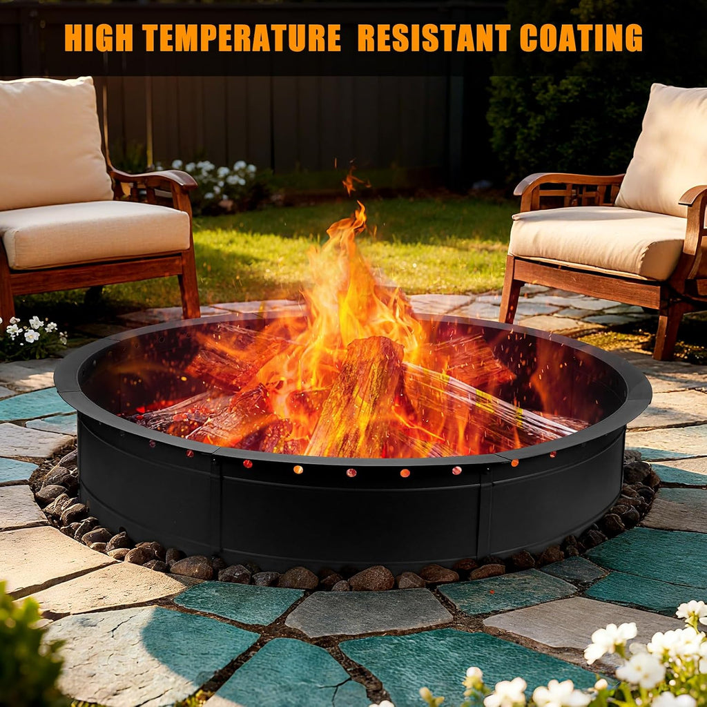 36 Inch Fire Pit Ring, Large Outdoor Campfire Pit for Patio Backyard Garden, Smokeless Steel Firepit with Air Vent
