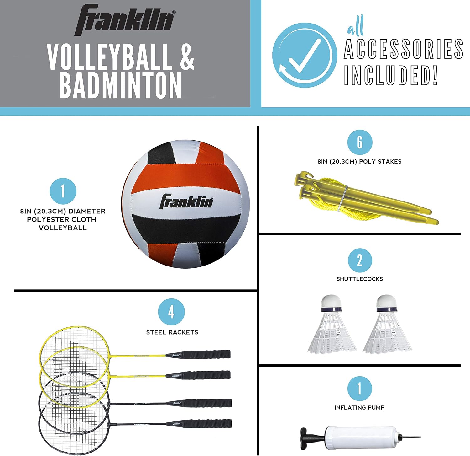 Volleyball + Badminton Combo Sets - Backyard + Beach Outdoor Volleyball + Badminton Net Set - Portable Badminton +
