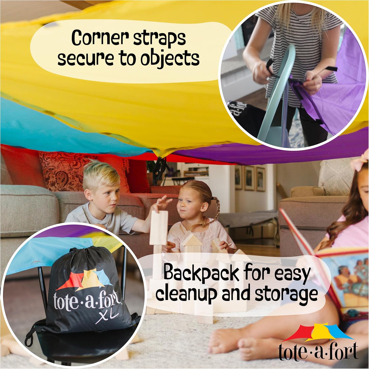 Tote a Fort Original XL Blanket Fort Building Kit - Portable Playhouse Play Tent Fort - Indoor & Outdoor Toy Set for