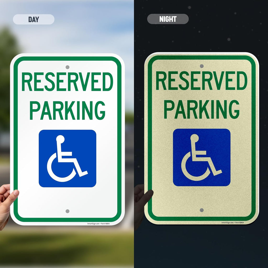 Basics Reserved Parking Federal Handicap Parking Sign | 12" x 18" Engineer Grade Reflective 120 mil ACM, Made in USA