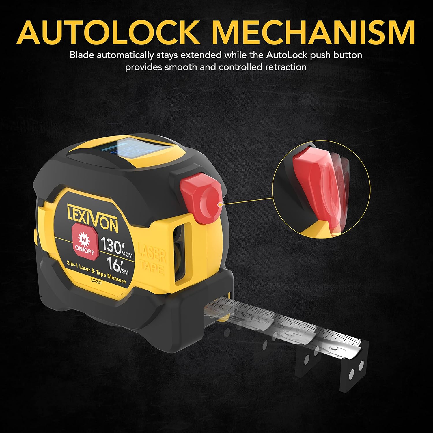 2 in 1 Digital Laser Tape Measure | 130ft/40m Laser Distance Meter Display On Backlit LCD Screen with 16ft/5m
