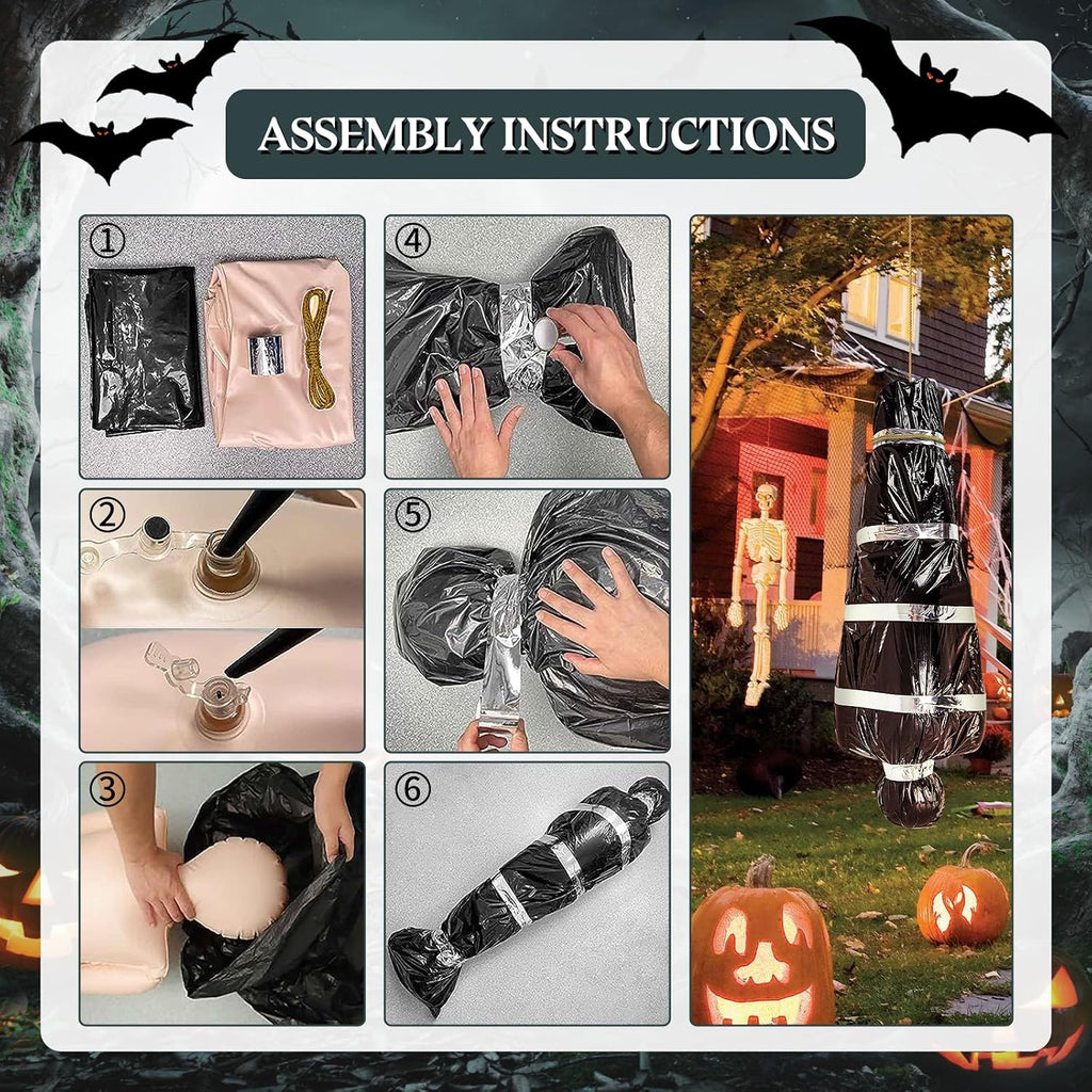 5ft Life-Size Hanging Corpse Body Prop, Scary Fake Corpse in Bag, Inflatable Hanging Dead Body, Indoor Outdoor