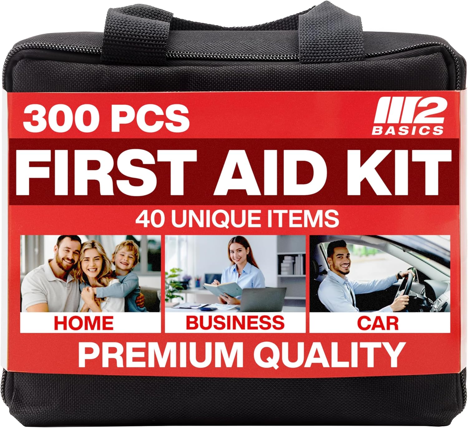 300 Piece Premium First Aid Kit w/Durable Bag for Home, Business | Office, Workplace, Car, Garage, Kitchen, Family