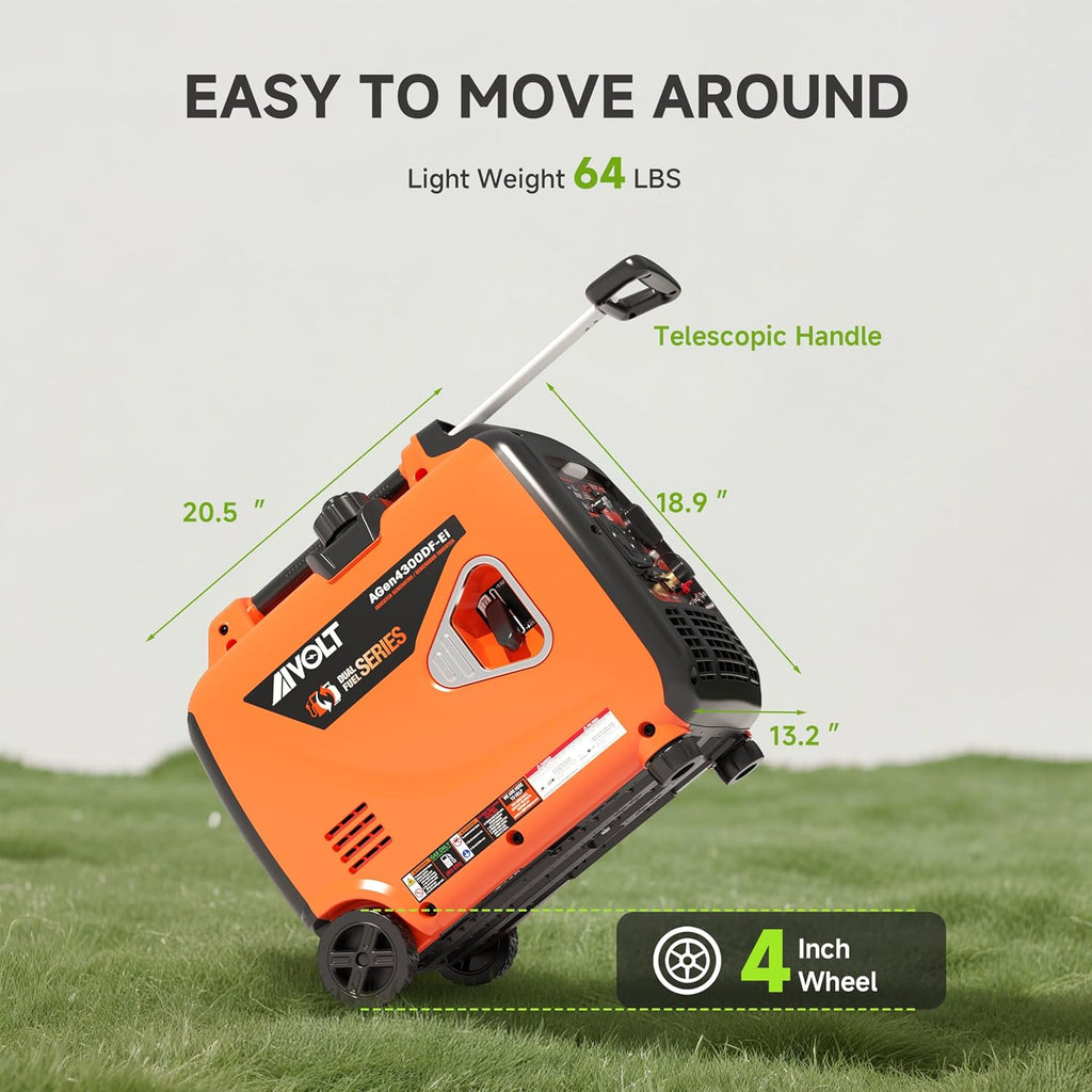 4300W Dual Fuel Inverter Generator 53dB Quiet for RV Camp Home | Remote/Electric Start. 64lbs Wheels Kit. Auto-Switch