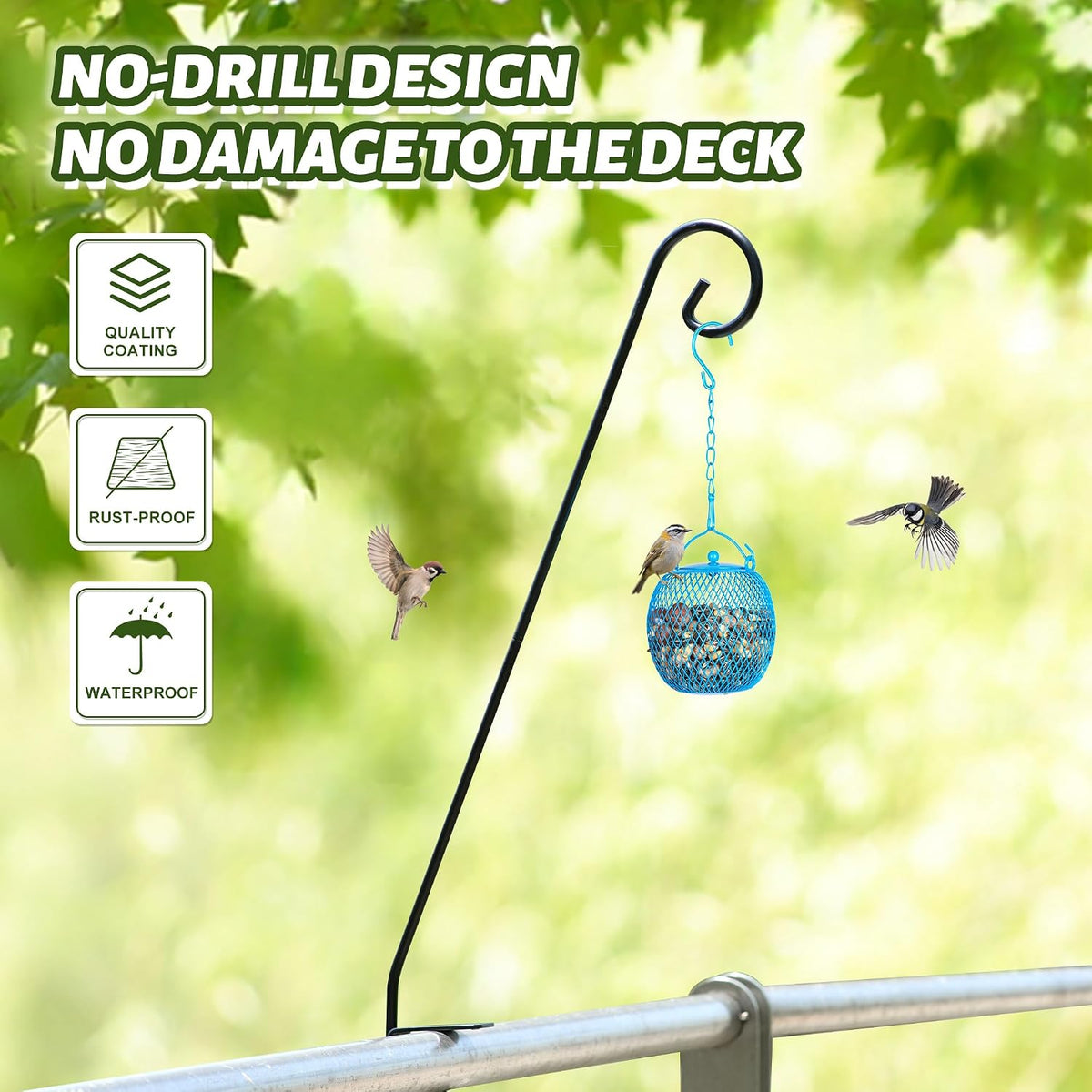 2 Packs Heavy-Duty Deck Hook, Deck Rail Pole,Deck Bird Feeder Pole