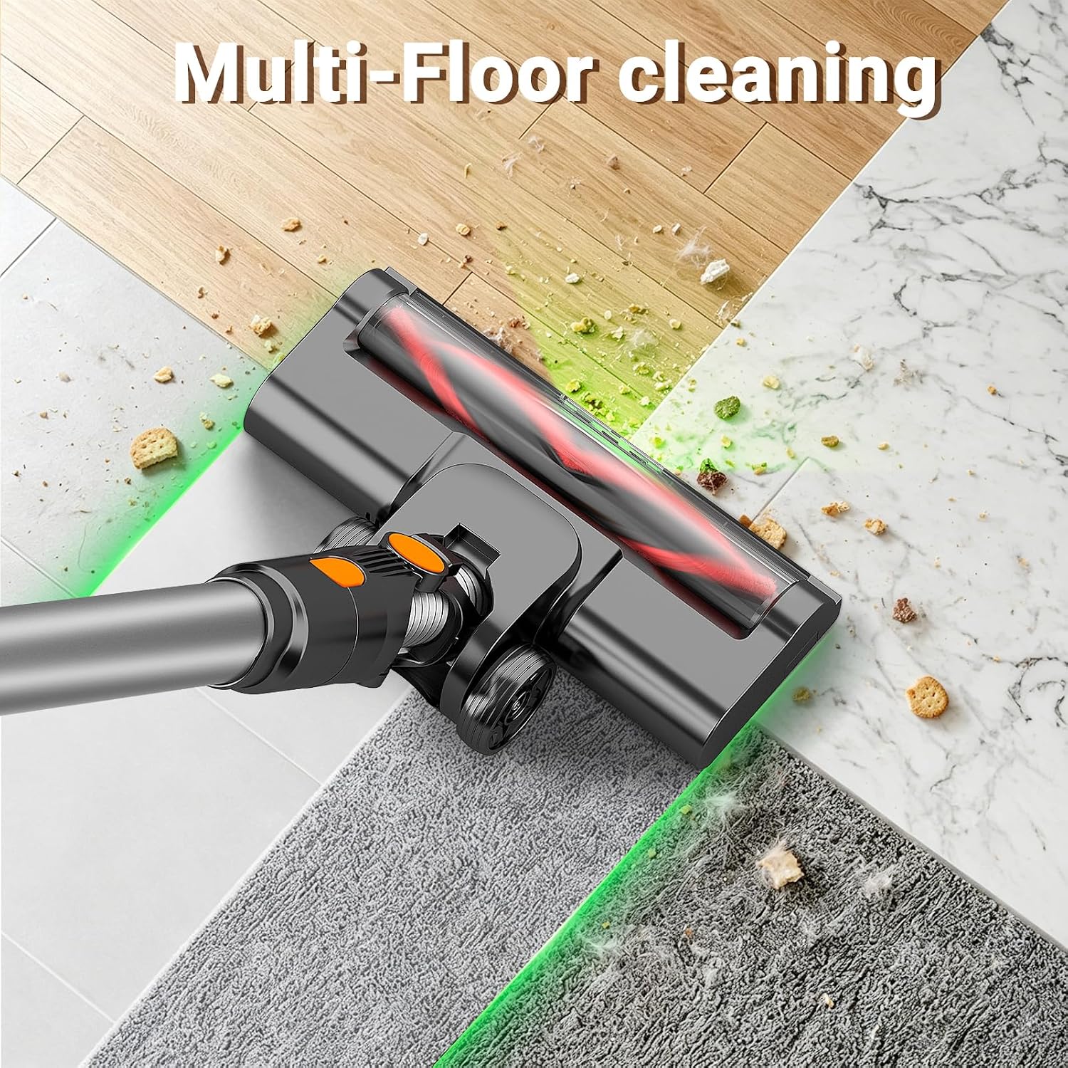 Cordless Vacuum Cleaner,40 Mins Runtime Lightweight Stick Vacuum Cordless,Self-Standing,Powerful Suction, Anti-Tangle