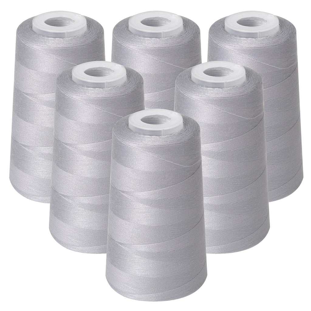 6Packs Sewing Thread, 2200 Yard Spool Serger Thread, All Purpose Polyester Thread Serger Thread Cones(Grey)