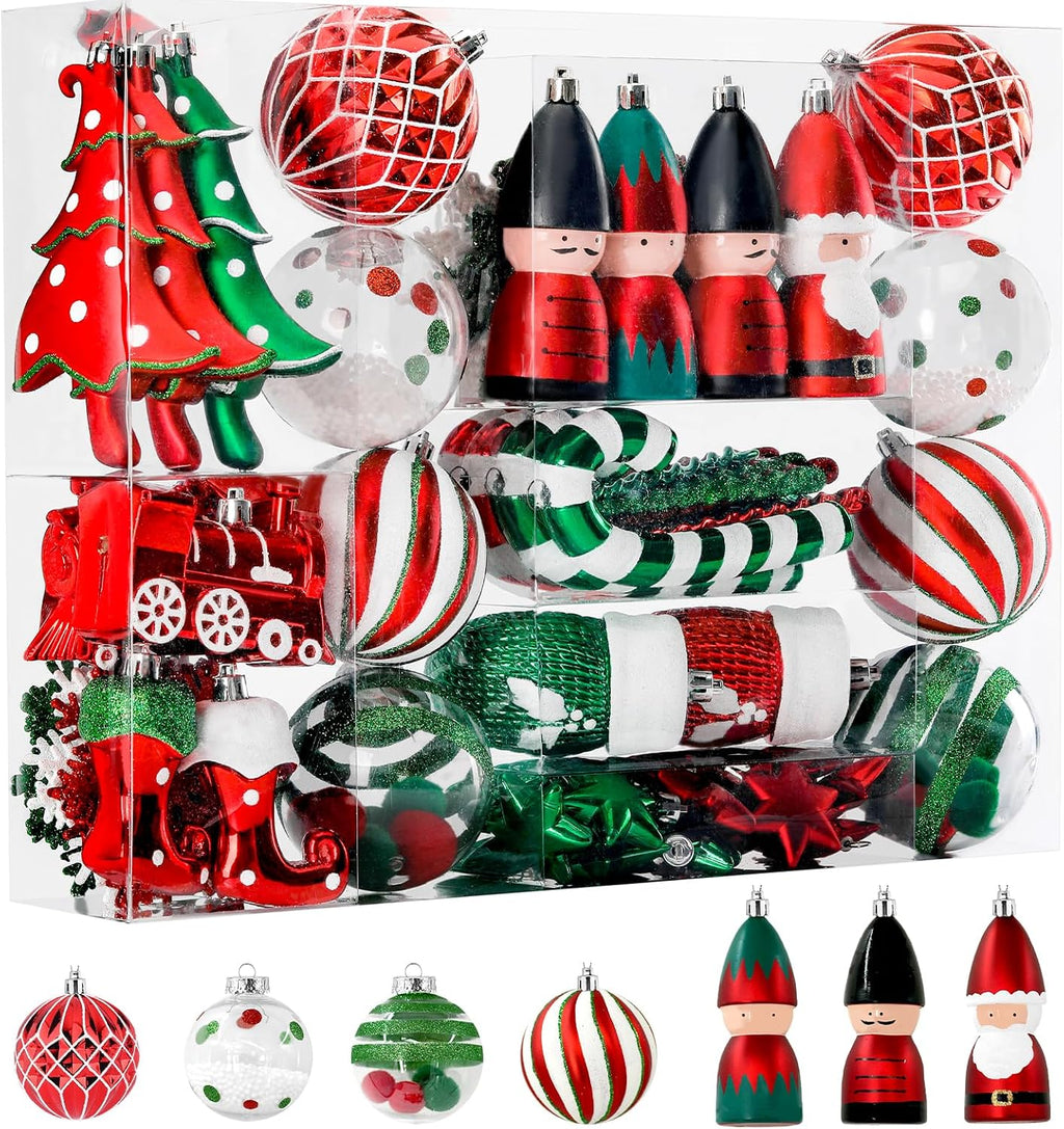 95pcs Christmas Balls Ornaments Set, Shatterproof Plastic Baubles, Soldiers, Christmas Socks for Xmas Tree Holiday
