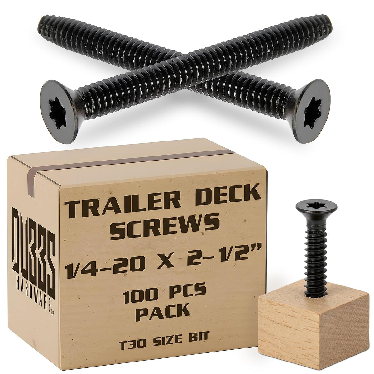 1/4-20 x 2 1/2'' - 100 pcs Trailer Deck Screws - Flat Head, Type F, Star Drive T-30, Torx Screws for Wood & Metal